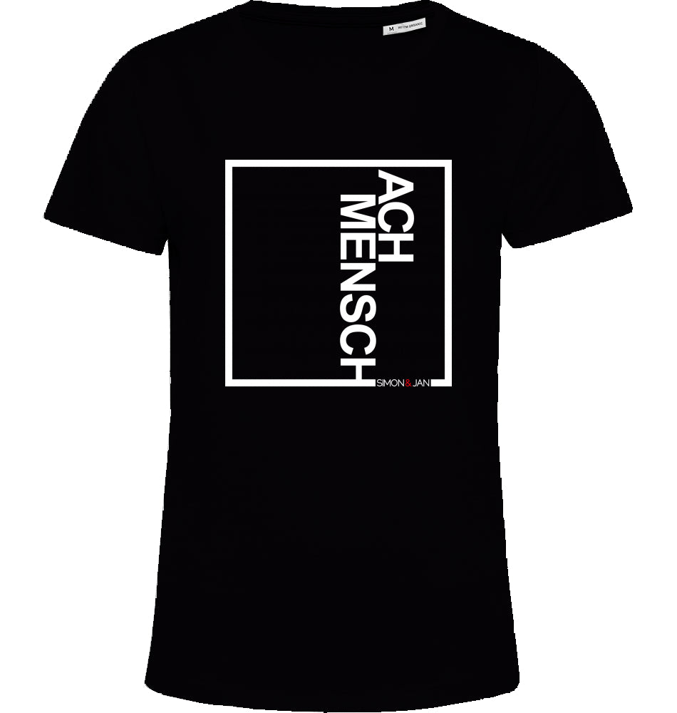 T-Shirt (Women) Ach Mensch weiß auf schwarz/blue fog BIO I FAIR