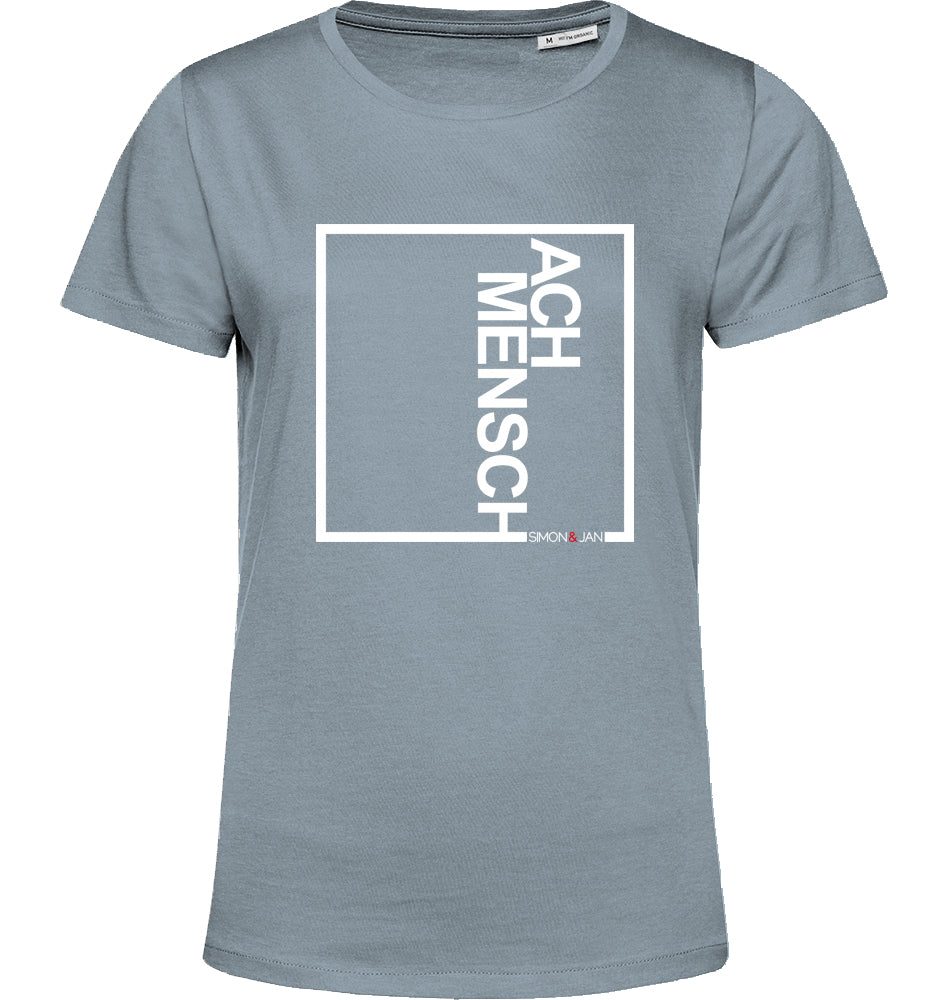T-Shirt (Women) Ach Mensch weiß auf schwarz/blue fog BIO I FAIR